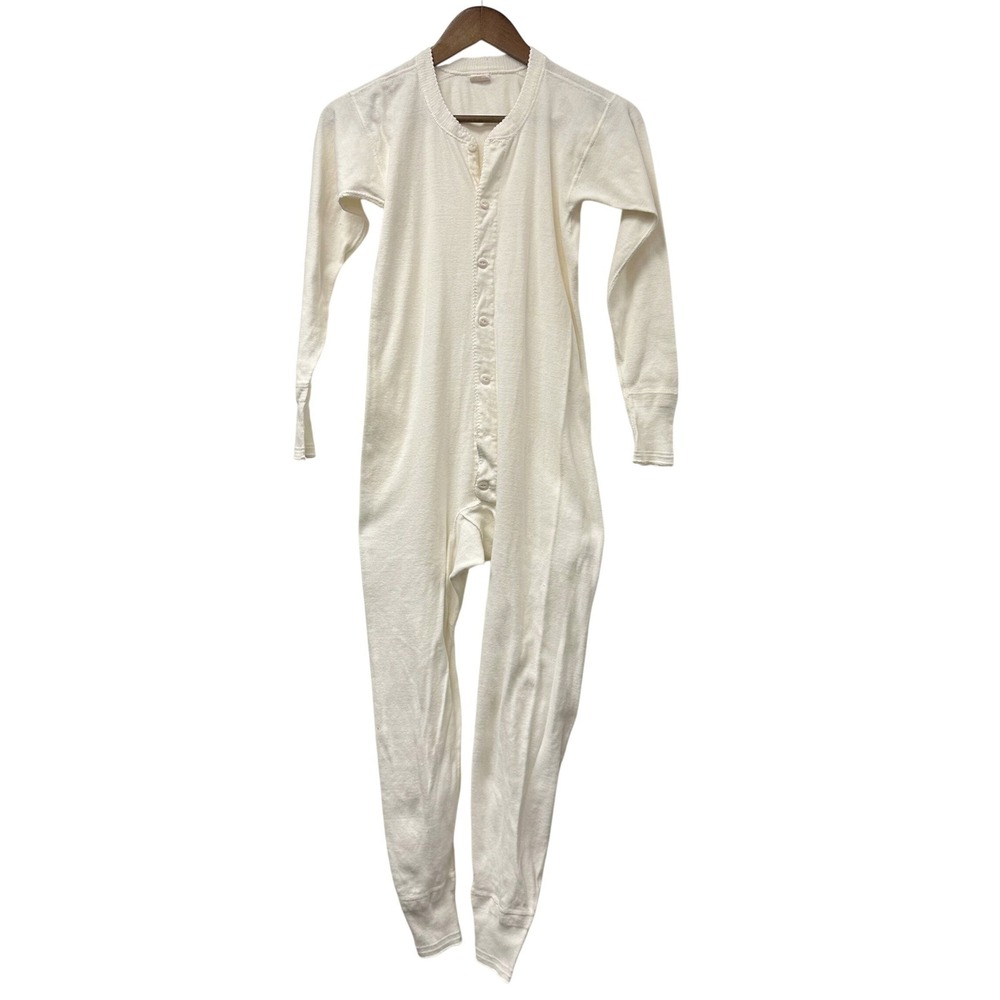 Vintage 1940s Healthknit Cotton One Piece Long Underwear‎ White 40
